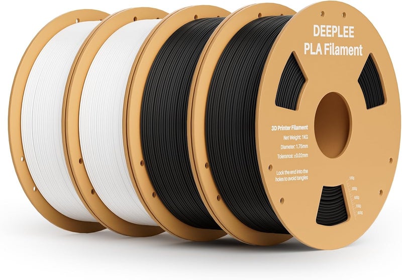 Deeplee PLA 1.75mm 3D Printer Filament, Dimensional Accuracy +/- 0.02mm, Neatly Wound, No Clogging, Vacuum Package, Fits for Most FDM 3D Printers, Cardboard Spool 2kg Black + 2kg White - Image 1